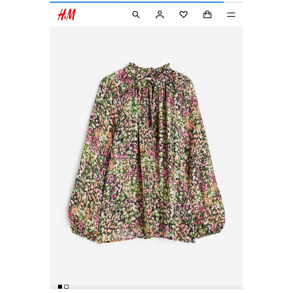 Áo sơ mi công sở H & M Họa tiết hoa Cà vạt cổ Nhãn cũ xs