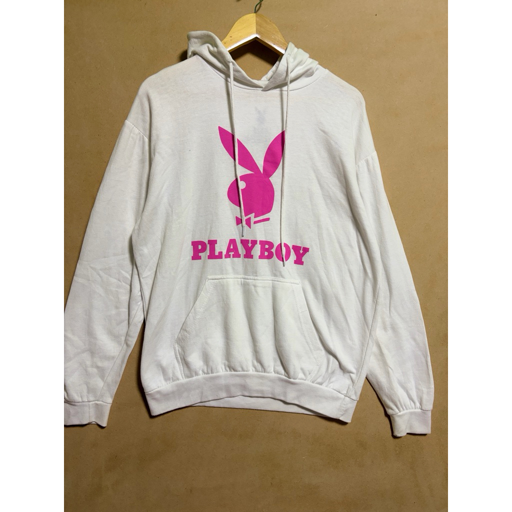 Playboy White Hoodie Pink Rabbit Head Logo In màn hình Giấy phép đích thực 2021 (Đã qua sử dụng)