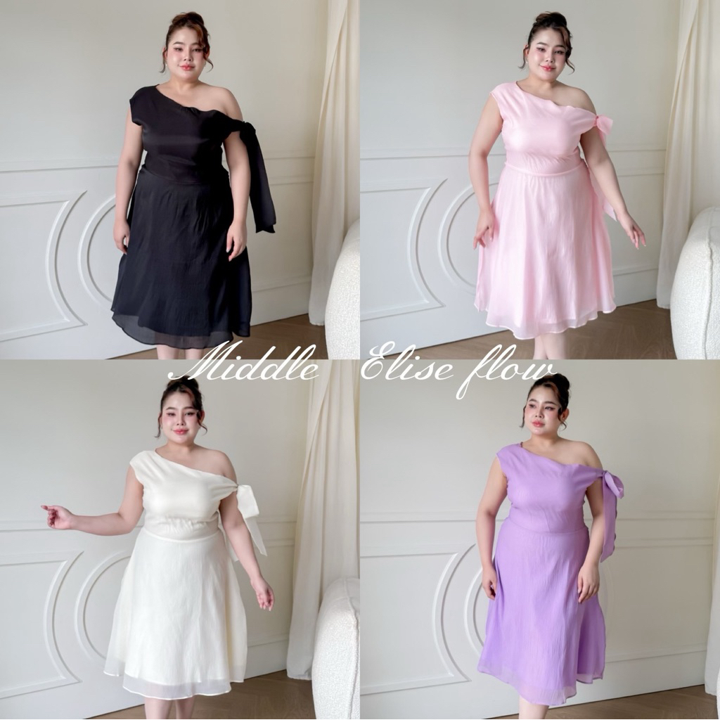 Quý cô M | Giữa Elise Dòng Chảy plussize Đầm Cho Nữ Mũm mĩm Thiết Kế Một Vai Vải Voan Cao Cấp Thích 