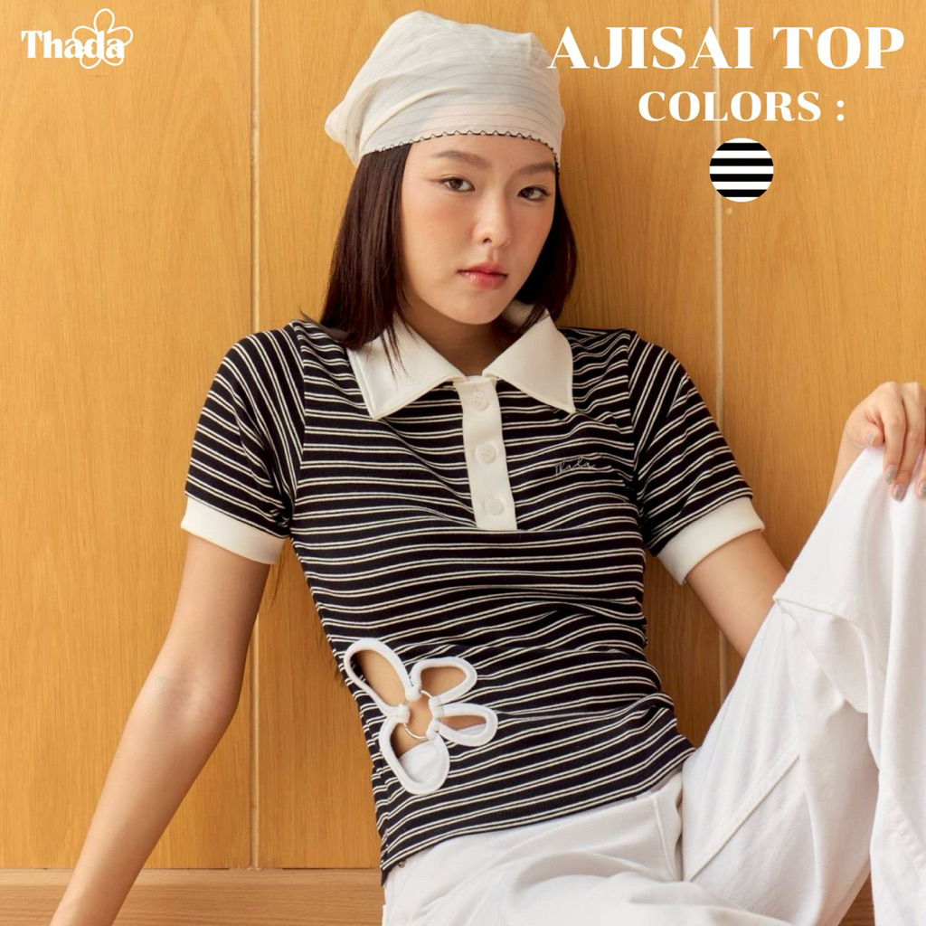 THADA.CO | “AJISAI POLO TOP SỌC (ĐEN) ”