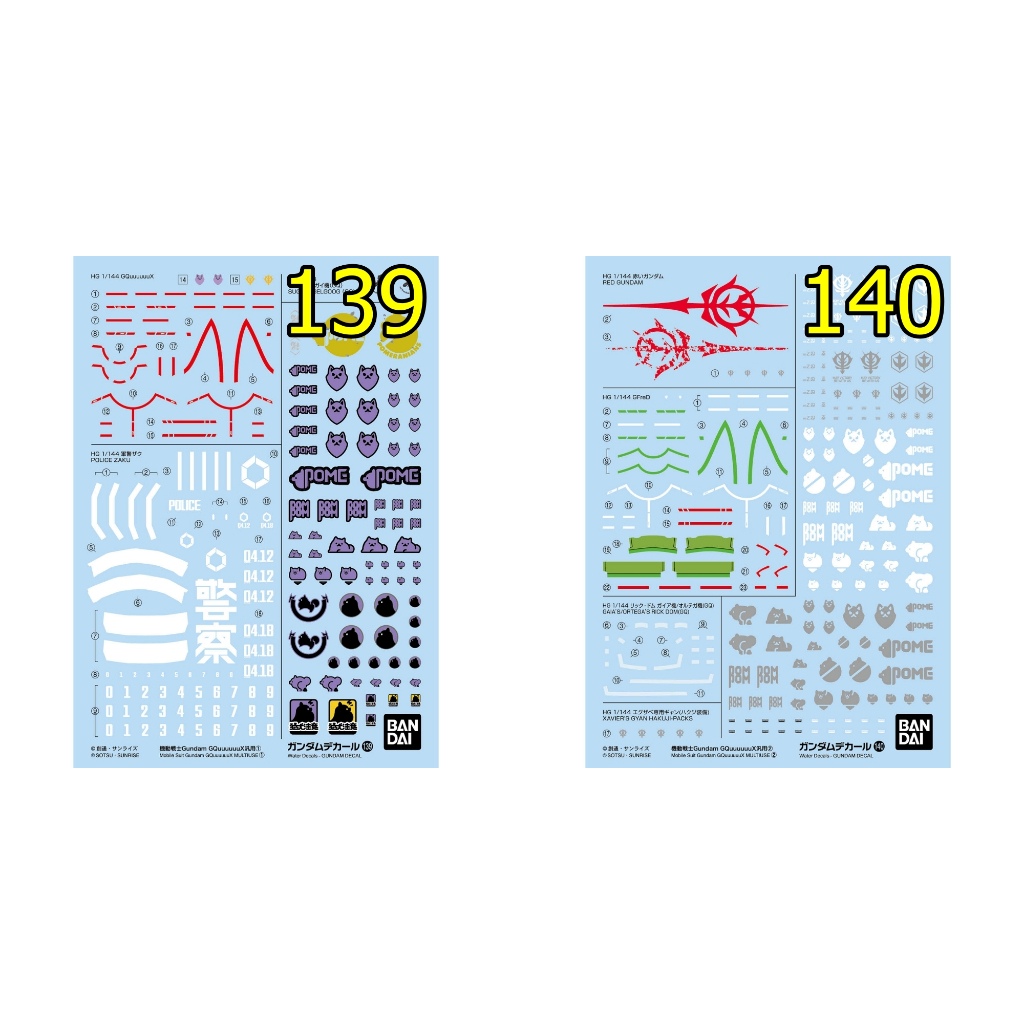 BANDAI SPIRITS GUNDAM DECAL 139, 140 Mobile Suit Gundam GQuuuuuuX ĐA NĂNG