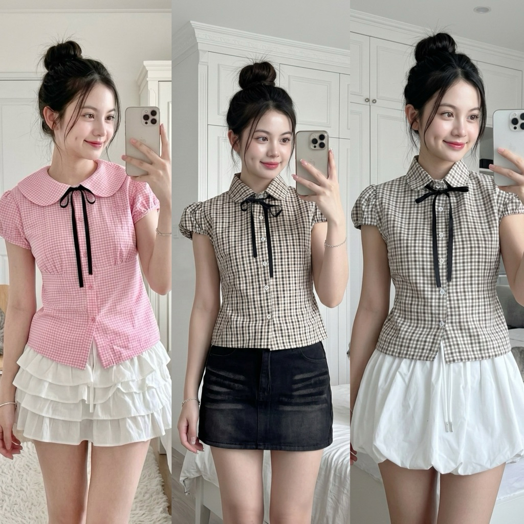 Plus A Bow Tie Mamildya.shop Áo sơ mi dài thêu / K1-4 / COOK-Rib