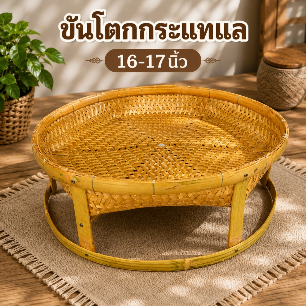 Bàn ăn Khantok dệt bằng tre cao 17 inch cao 6 inch (17 inch)