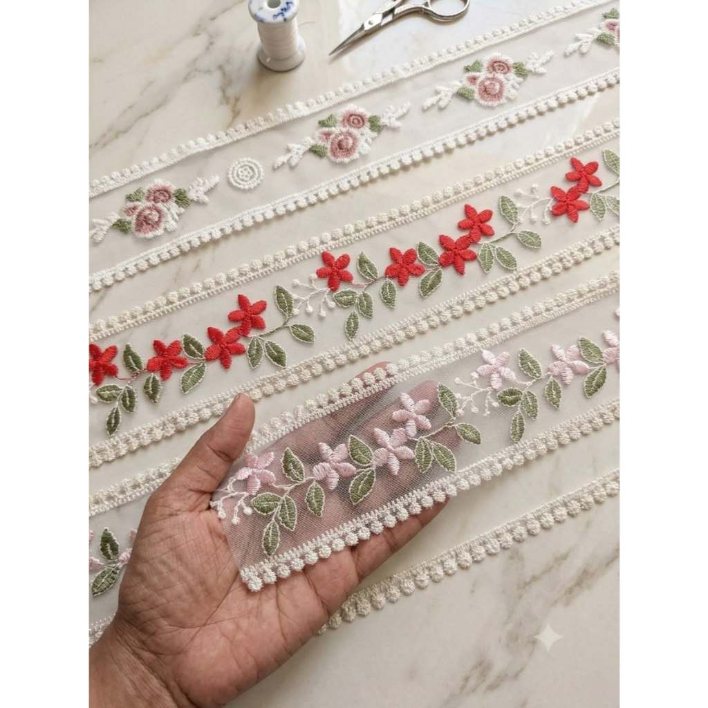 (Bán Trong 2-4 Yards) Hoa Họa Tiết Ren Lưới Băng Chiều Rộng 7.5-8cm 2 Yards 4