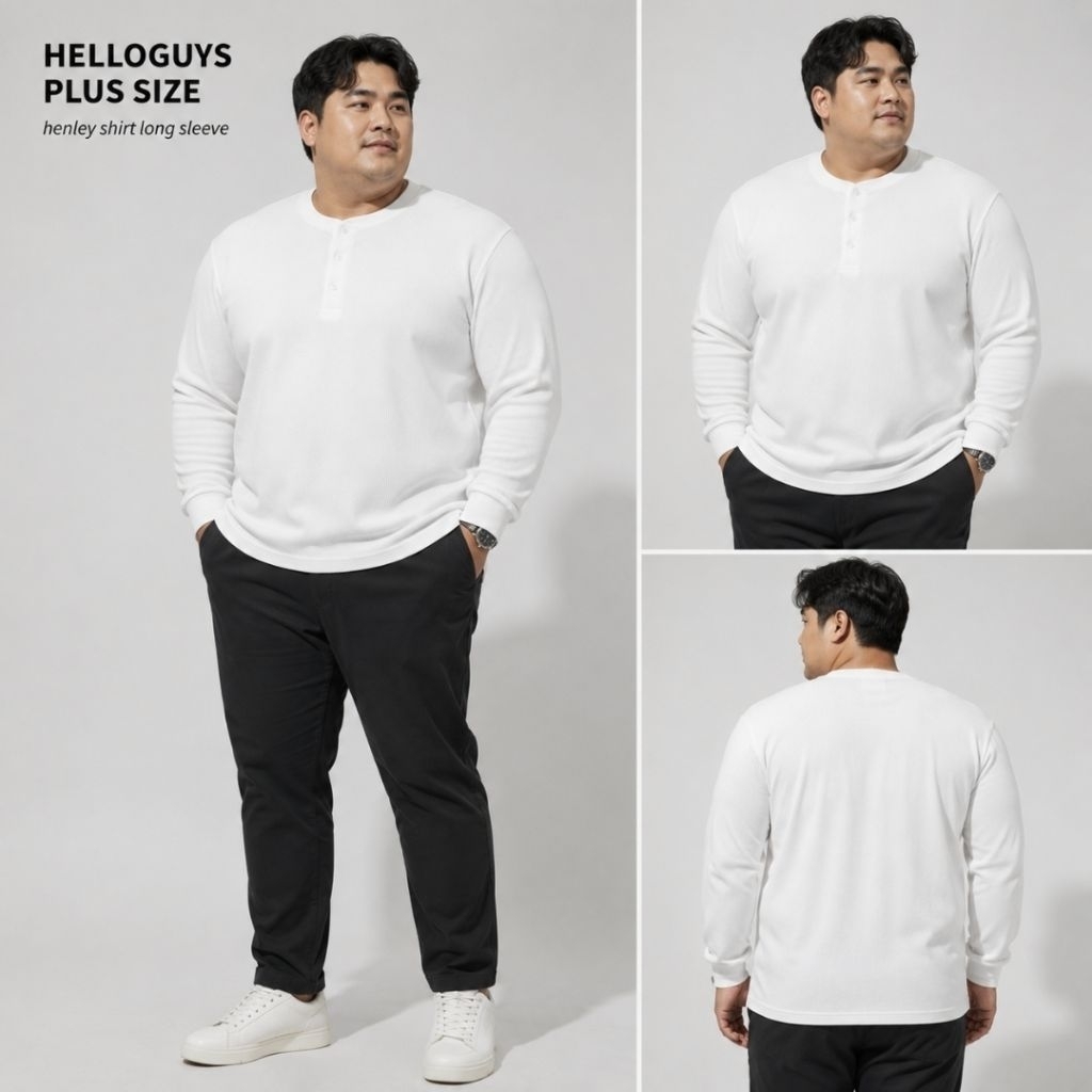 HELLOGUYS​ Vải tổ ong dài tay Henley Waffle Size lớn
