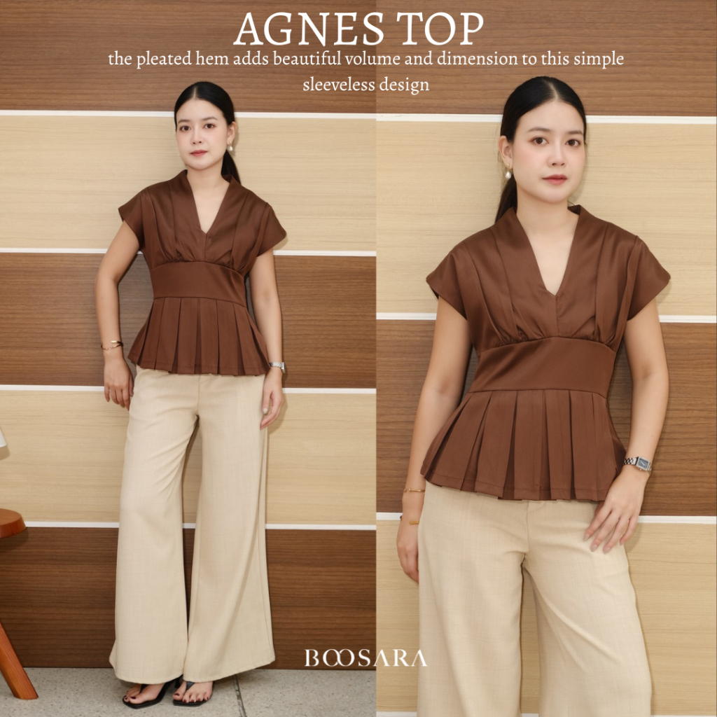 BOOSARA: Áo sơ mi thoải mái Agnes Top (Agnes) Thích hợp để đi làm hoặc đi chơi Quần áo nữ-BSR C.