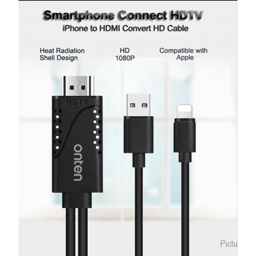 ONTEN OTN-7522A IP ️ sang HDMI Dây đeo dài 1.8M Hỗ trợ IOS 18 Cáp nối dài từ màn hình Iphone