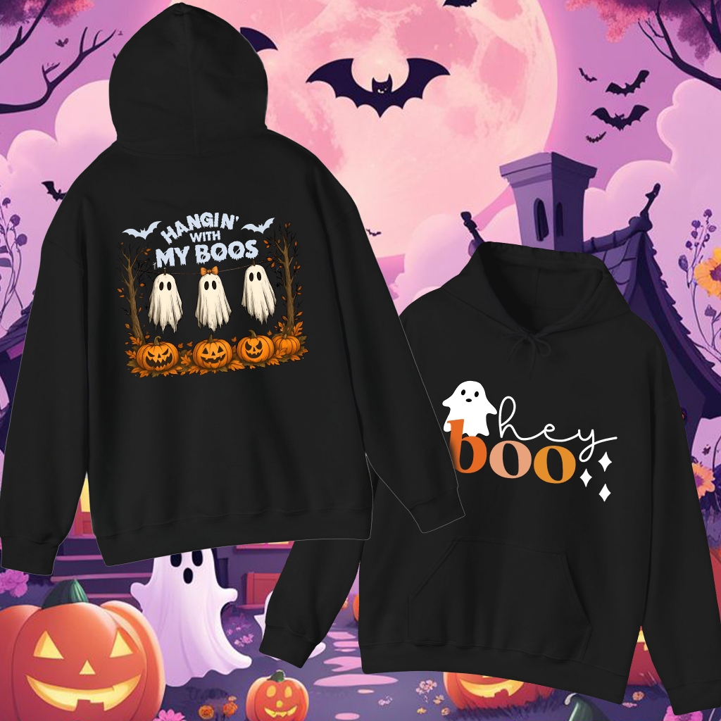 Áo hoodie BOO & Halloween Vải Cotton không giới tính có thể giặt được và không biến dạng