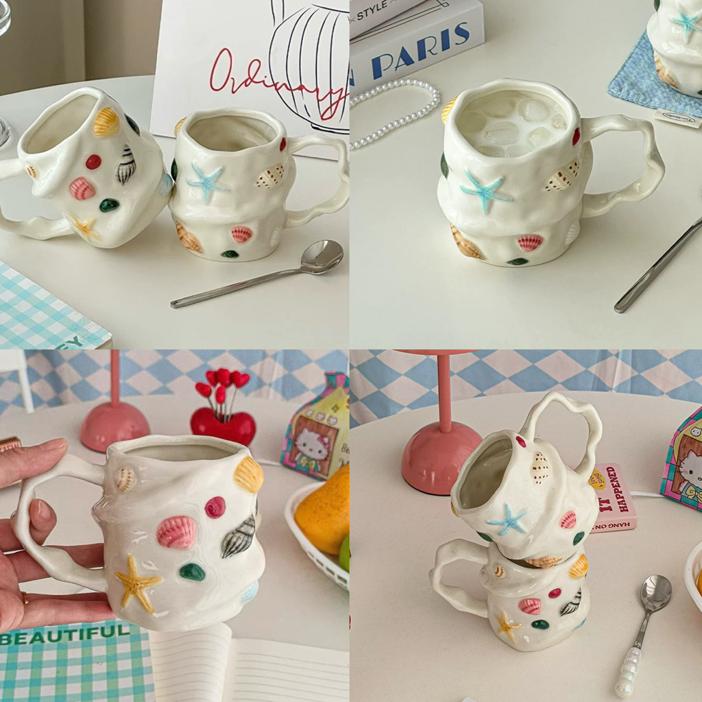 Oyster Beach Mug Shell Dễ Thương Gốm Cà Phê Sữa Thủy Tinh Quà Tặng 70155