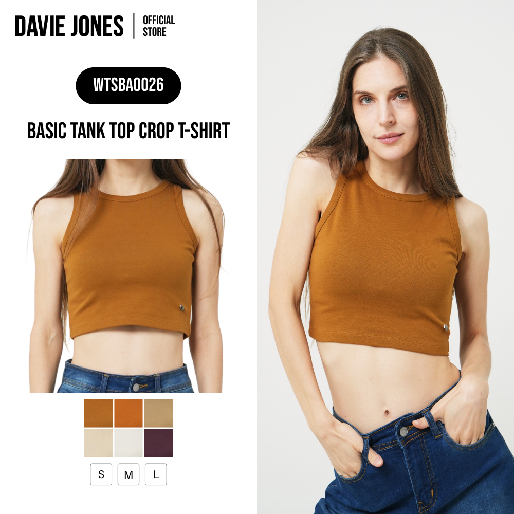 DAVIE JONES NỮ [BE FEARLESS] Áo thun nữ Tank Top Crop Brown Golden Kaki Light Cream Tím BA0026