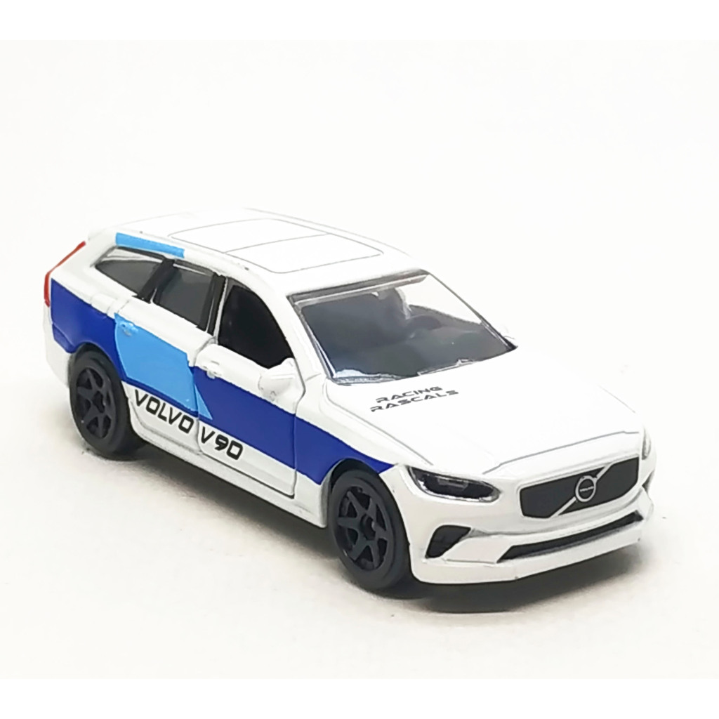 Majorette Volvo V90-Racing Rascal Trắng / Xanh Bánh Xe Loại 6SB Tỉ Lệ 1 / 64 (8 cm) Không Gói