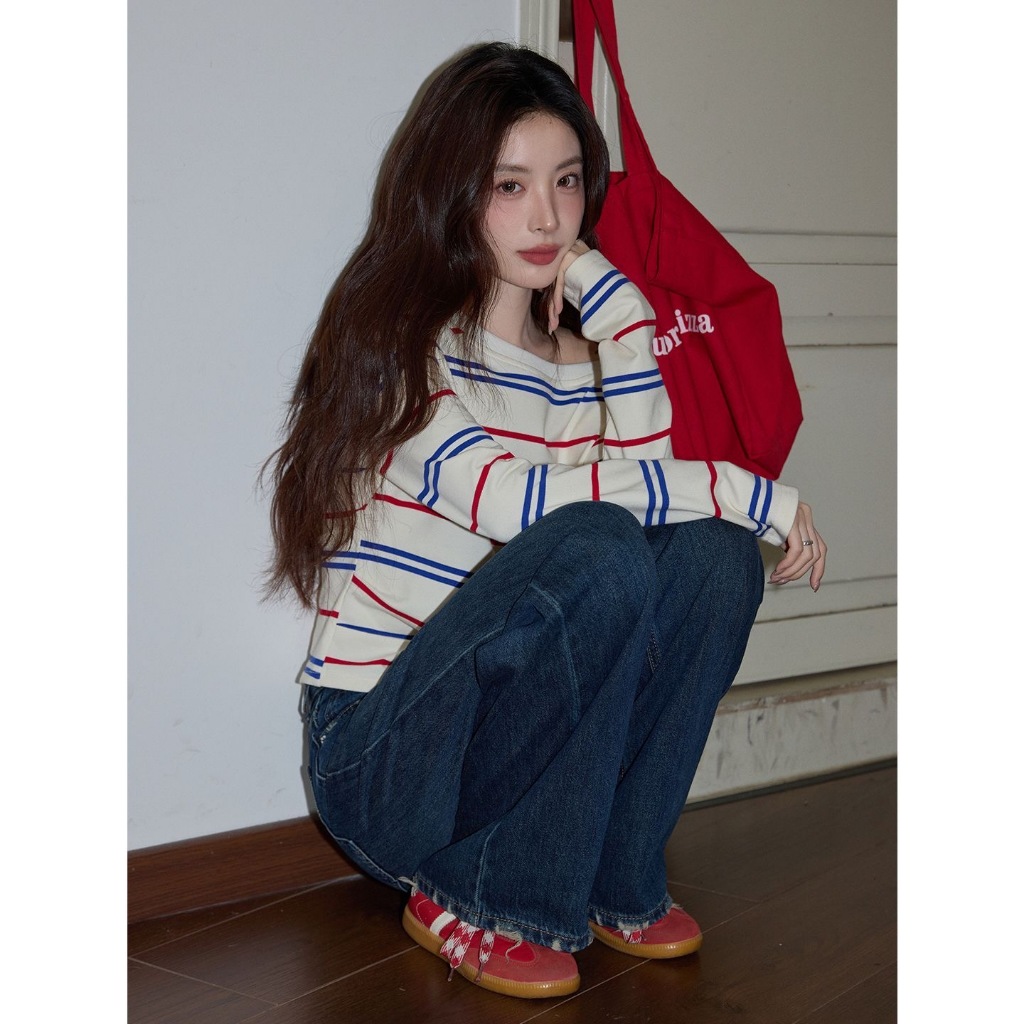 Fairy.store Áo thun dài tay sọc ngà Aurora Top TS2152