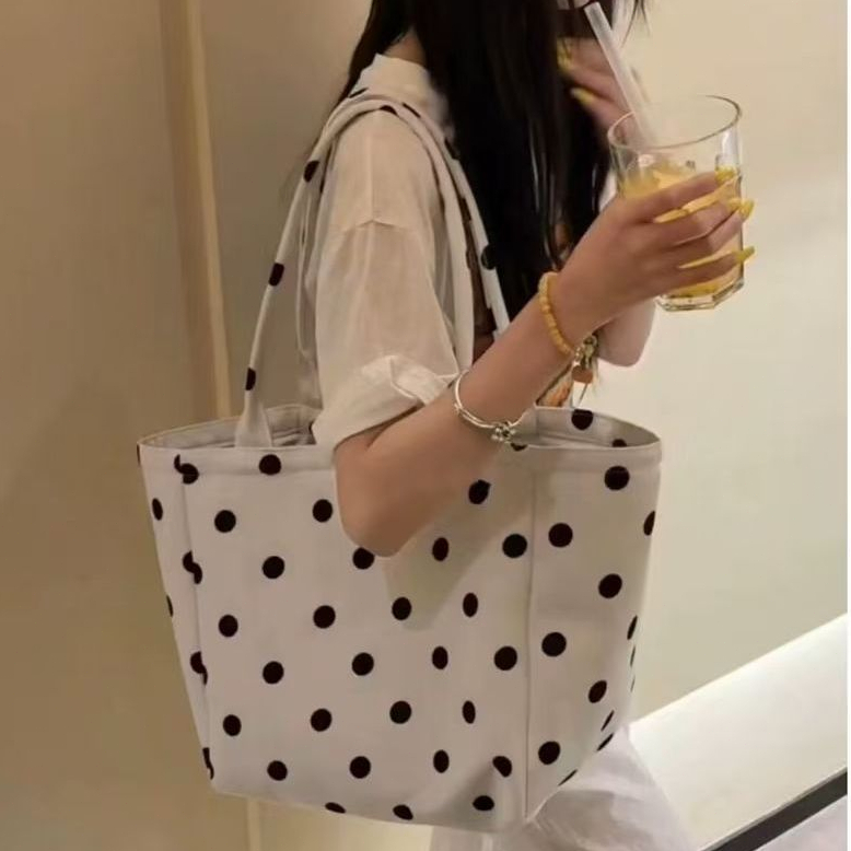 Túi Tote Nữ Rosara Chấm Trắng Phong Cách Lười Dung Tích Lớn Thời Trang Đa Năng Vai