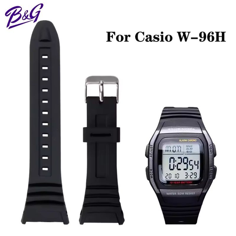Dây đeo đồng hồ Casio W-96H Cao su mờ màu đen cao cấp có khóa thép không gỉ (Mẫu W96H)