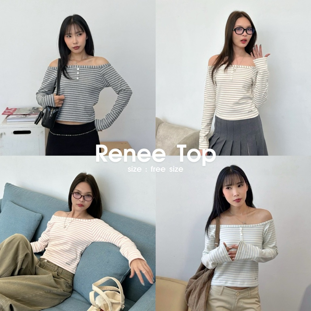 Áo sơ mi sọc lệch vai Renee Top