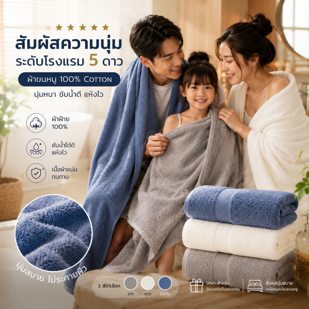 Khăn khách sạn 24 giờ Cotton 1 Size 70 * 140 cm Tiêu chuẩn 12 pound