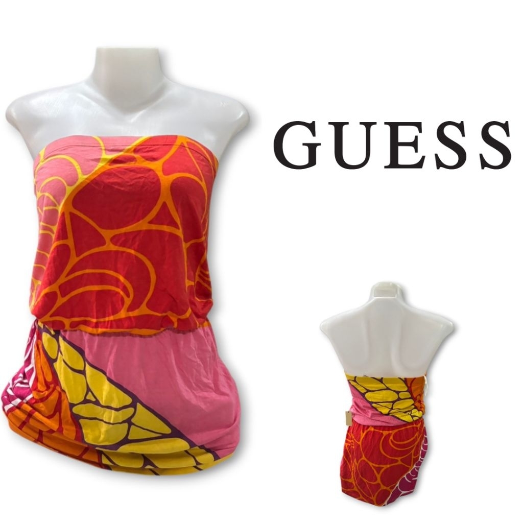 GUESS (GC708) Váy Mini nữ họa tiết tông màu đỏ cam