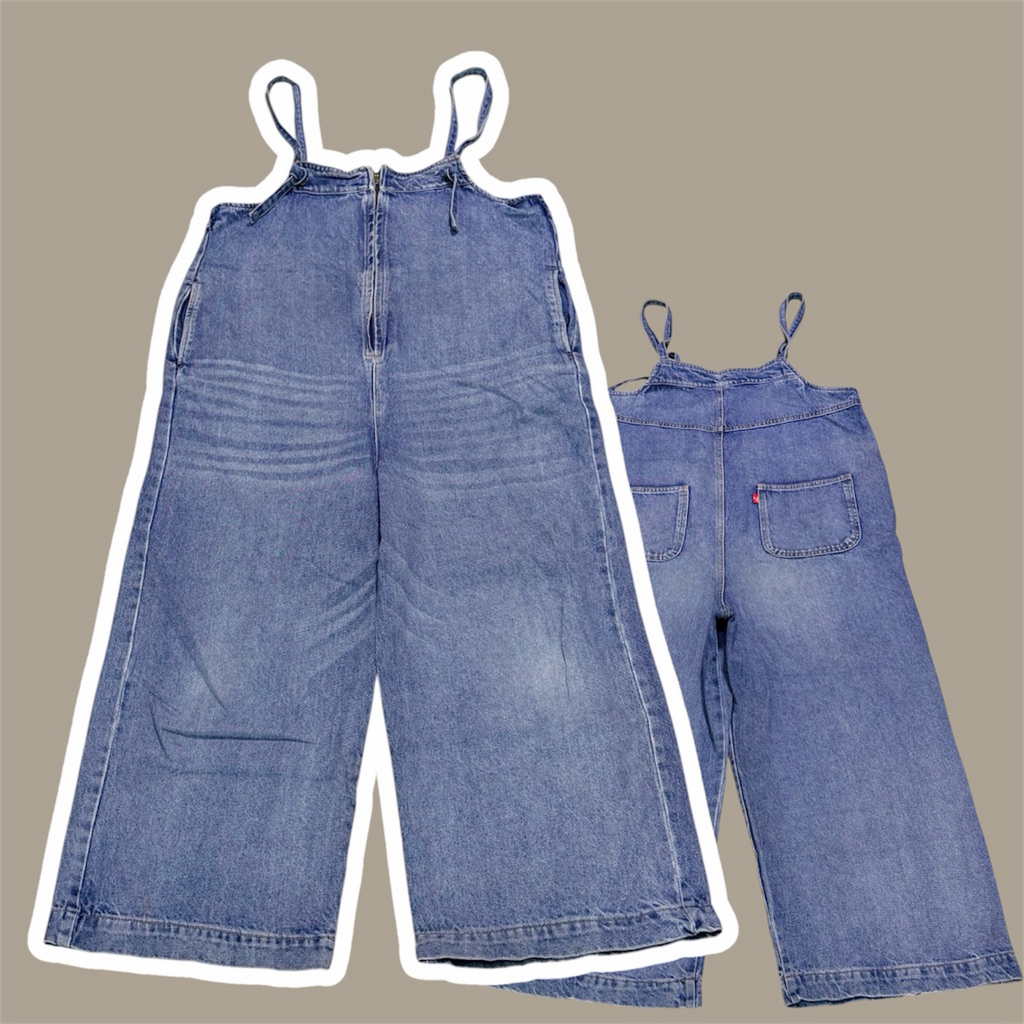 [D67 đã qua sử dụng] Quần yếm gấu Denim Samansa Mos2 màu xanh eo thương hiệu 36 inch
