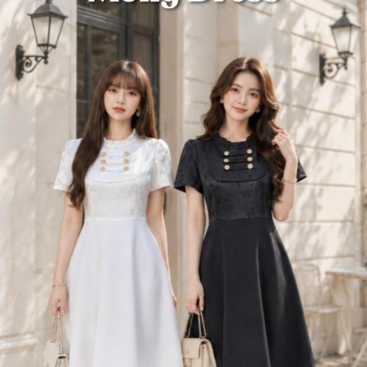 WIRANKAN Dress Code Wg40 Molly-Molly Đen Trắng Free Size Váy Có Túi.