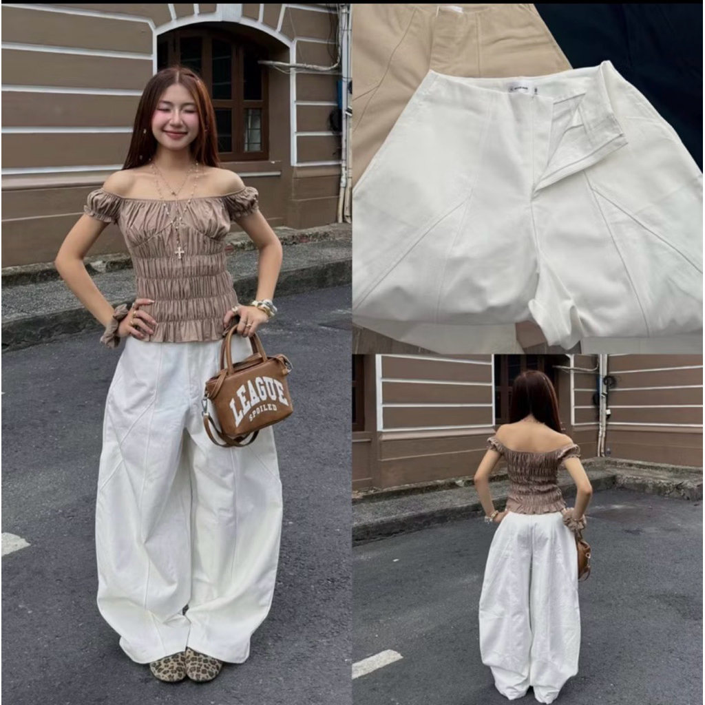 QUẦN FINNIE Derose-Wide-Leg HaRem Kaki Màu trơn eo và viền