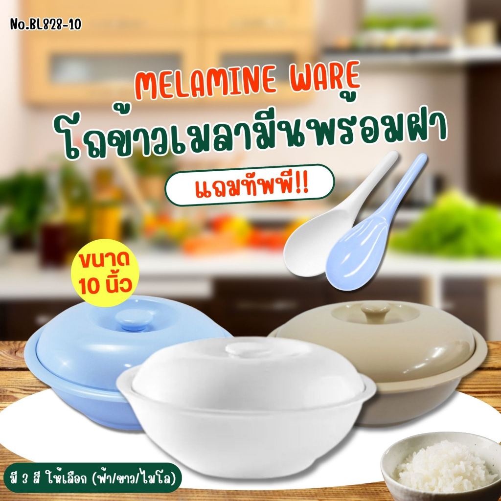 Bát Cơm Melamine 10 Inch Có Nắp Hộp Đựng Muỗng Thìa