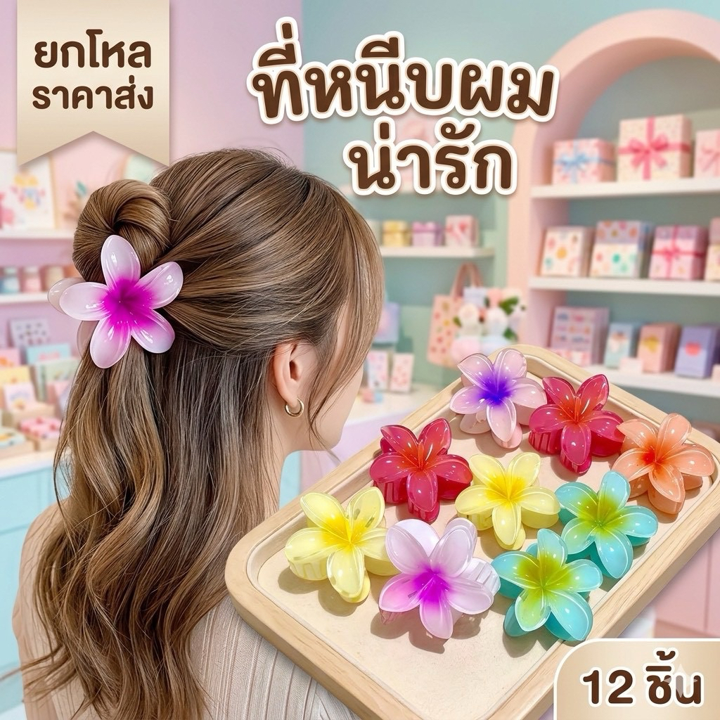 Kẹp tóc hoa có nhiều kiểu dáng. 12 miếng P001