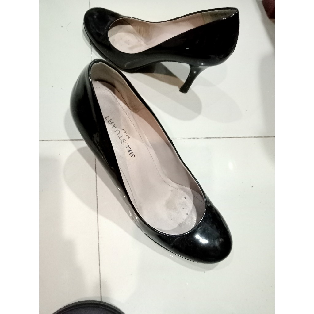 Giày Cao Gót (7 Cm.) jill stuart (Đã qua sử dụng) Đầu Tròn Size 23,5 S.m. Da thủy tinh màu đen sản x
