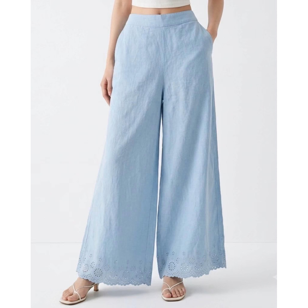 LAURA ASHLEY LINEN WIDE-Leg QUẦN NHỎ Chi tiết COTTON WIDE POCKETS (C0202)