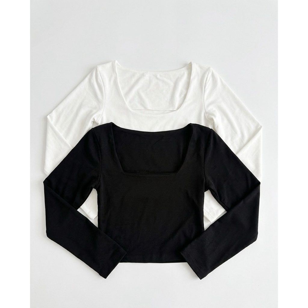 HANABRAND: Áo Nifty: Áo Crop top dài tay cổ vuông Vải Uniqlo