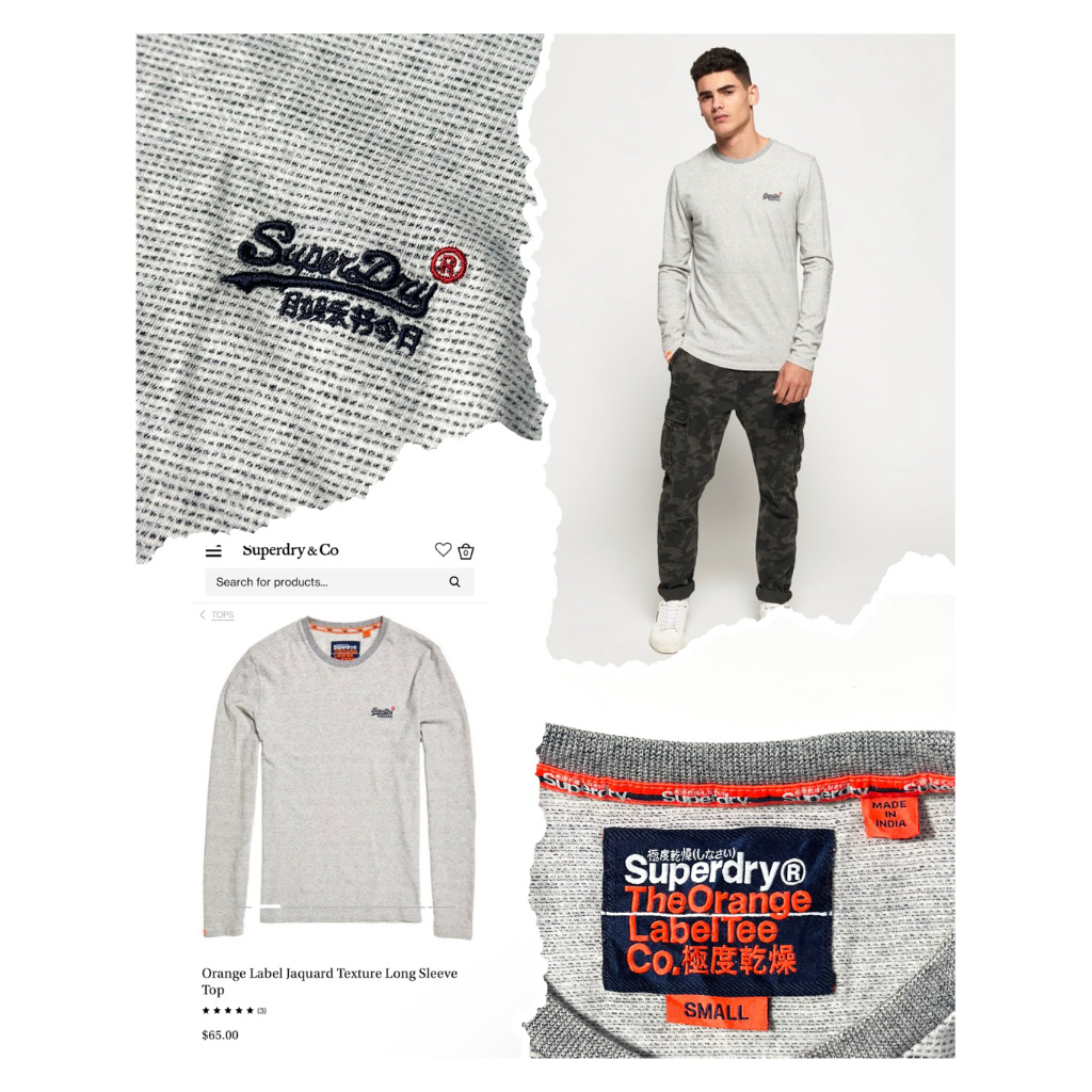 [SUPERDRY ️] Nhãn cam Jaquard Texture L / S - Xám