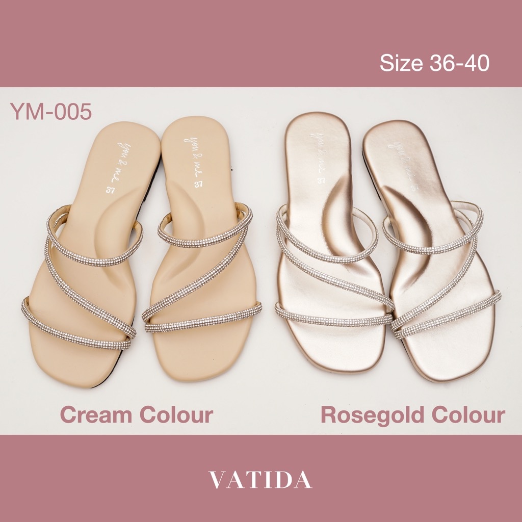  (YM-005) Dép Slip-On 3 Đường Kim Cương Lấp Lánh Giày Cao Gót Đế Bằng Đẹp Sang Trọng Đắt-Looking You