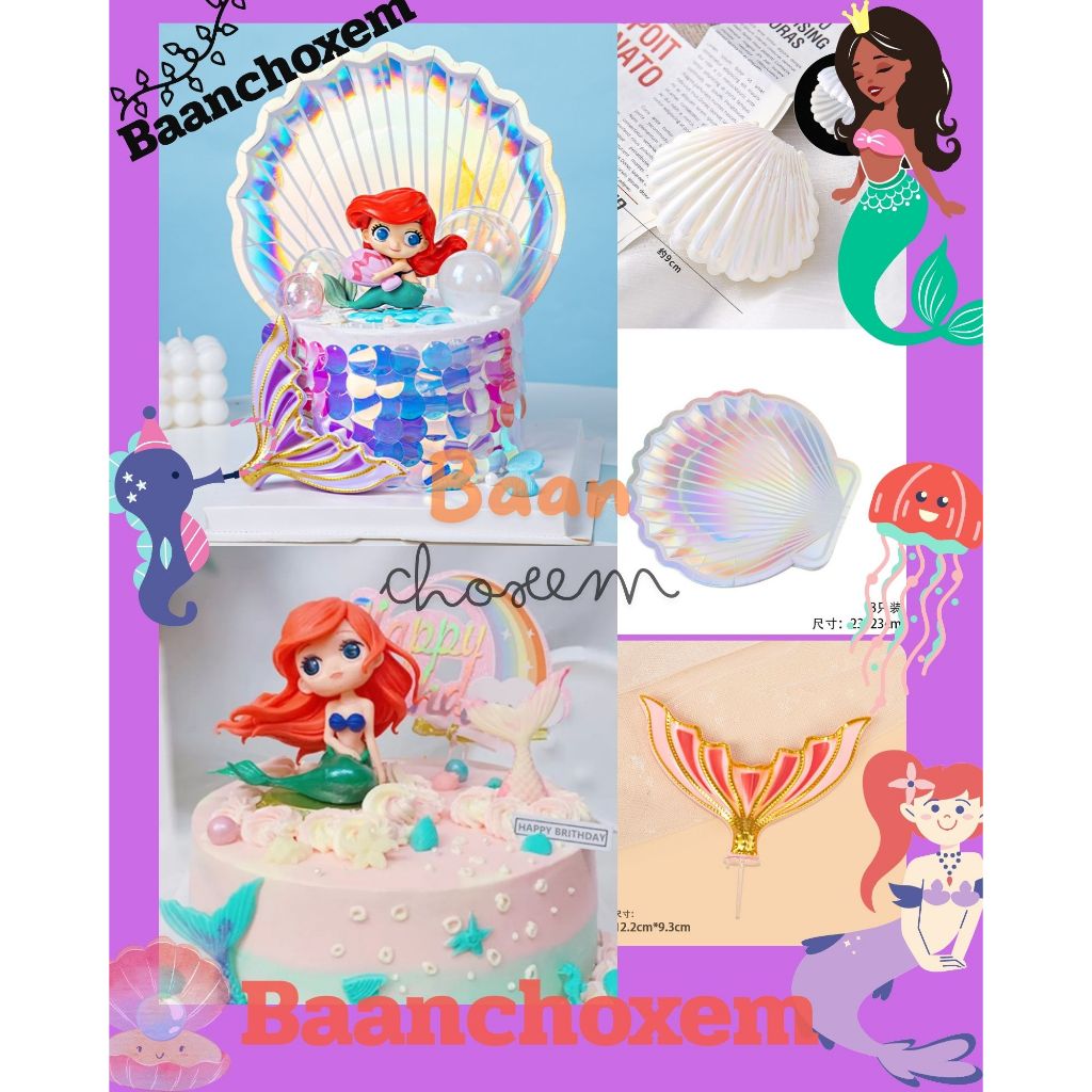 Mô hình trang trí bánh​Công chúa Ariel​ Đuôi ngọc trai nàng tiên cá Ariel