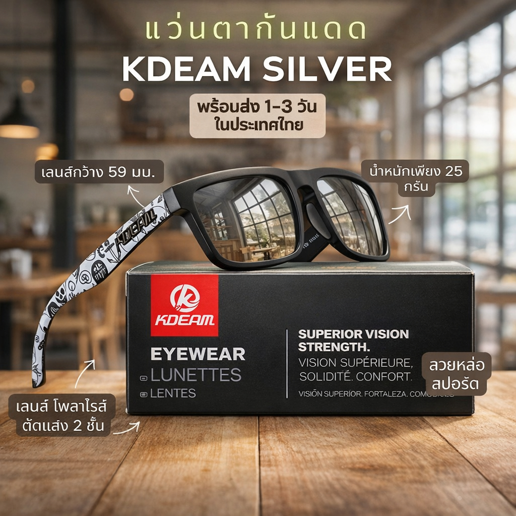 Kính râm KDEAM BẠC ỐNG KÍNH Thủy ngân HD Phân cực Uv400 Bảo vệ Vận chuyển