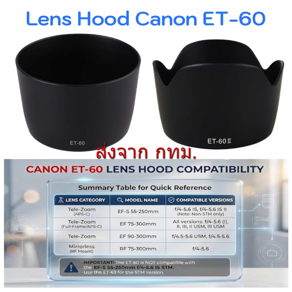 Canon Lens Hood ET-60 ET-60II Cho EFS 55-250mm F4-5.6 IS II EF 75-300mm F4-5.6
