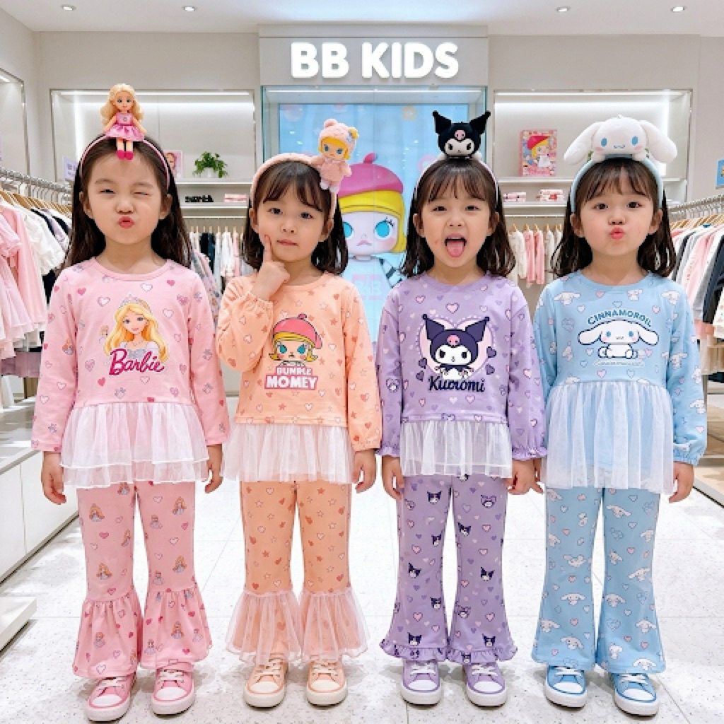 Bộ Đồ Ngủ Bé Gái Dài Tay Trẻ Em Size 100-140 BBKIDS