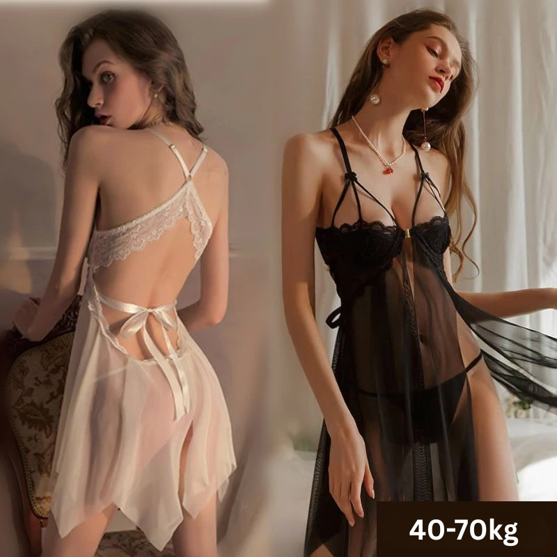 Aveline Váy Ngủ Gợi Cảm Mở Mặt Nơ Trang Trí Spaghetti Dây Đeo Chảy Vải Có 2 Màu TH-MS781