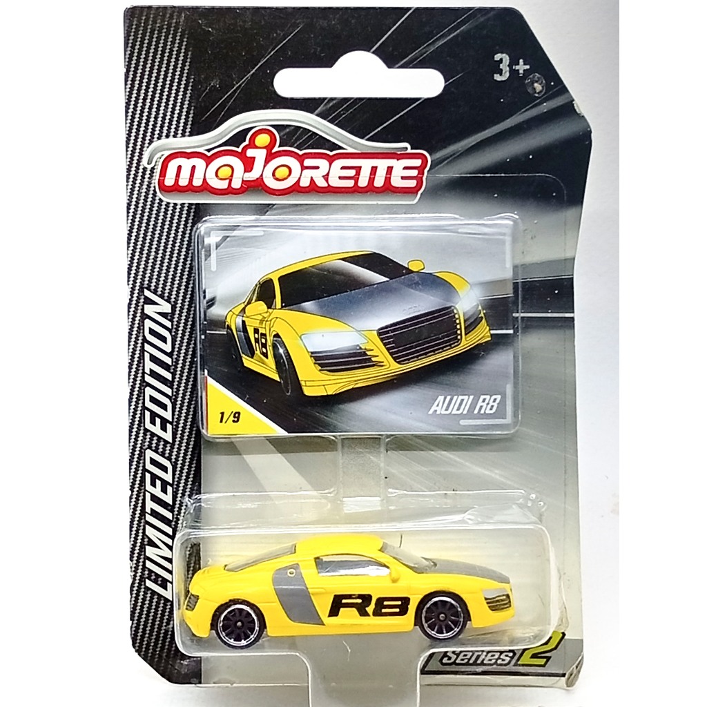 Majorette Audi R8 Racing Metal Car Màu vàng 1 / 58 Chiều dài 8 cm Gói kèm thẻ Gói không đẹp. 001