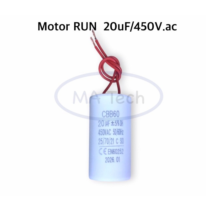Tụ điện 20uF 450v 20uF 450v 20uF 450Vac Motor Run 20uF450Vac CBB60 Nắp khởi động cáp (Kích thước 3.8