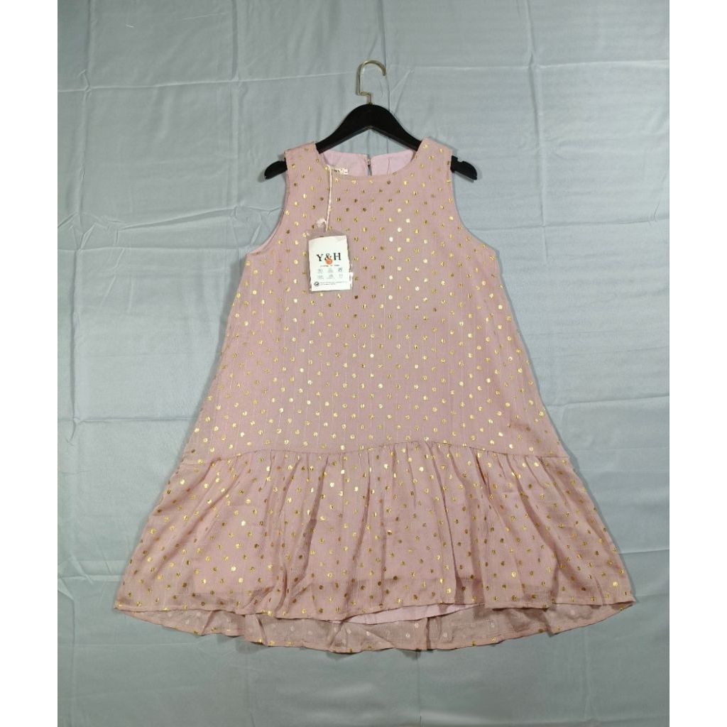 Mới FUNKY TOWN size L Ngọt Hồng Rời Nhiều Tay Đầm Vàng Chấm Bi Họa Tiết Bust 38 Eo Và Hông Miễn Phí