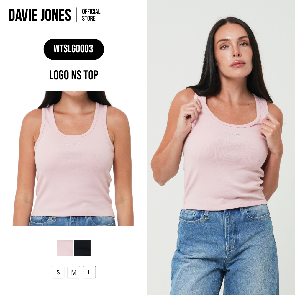 DAVIE JONES NỮ [BE FEARLESS] Áo Tank Top NS Logo Hồng Đen LG0003