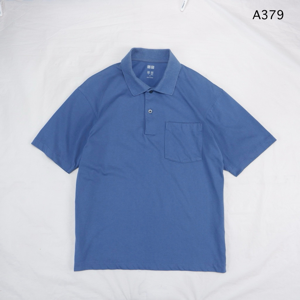 A379 Áo Sơ Mi Polo Nam Uniqlo AIRism Vải Xanh-Gray Size S Inch