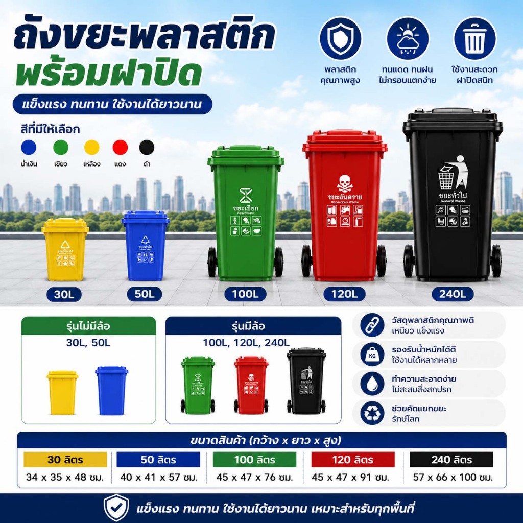 Thùng Rác Bangkok Mở Bao 30L 50L Mô Hình Xô Nhựa Không Bánh Xe Xanh / Xanh Dương / Vàng / Đỏ / Đen C