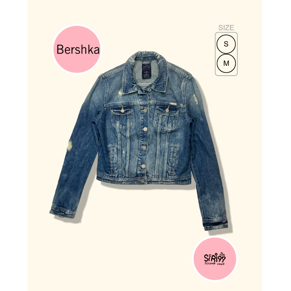 Áo khoác Denim dài tay màu trơn Bershka Lựa chọn đẹp có thể mặc hàng ngày Phong cách Nhật Bản Vintag