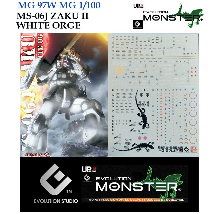 [MONSTER] MG97W MG 1 / 100 MS-06J ZAKU II TRẮNG ORGE NƯỚC DECAL FLURESCENT