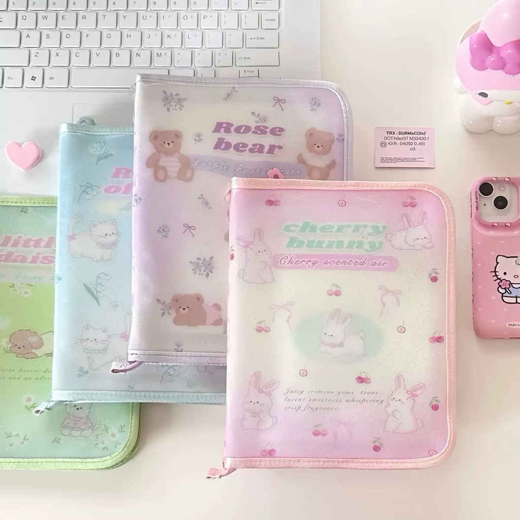 Summer Bunny Bear Cat Dog Zip File (Chỉ tập tin) A5 Size 6 Nhẫn Thẻ Album Ảnh (AD) A8
