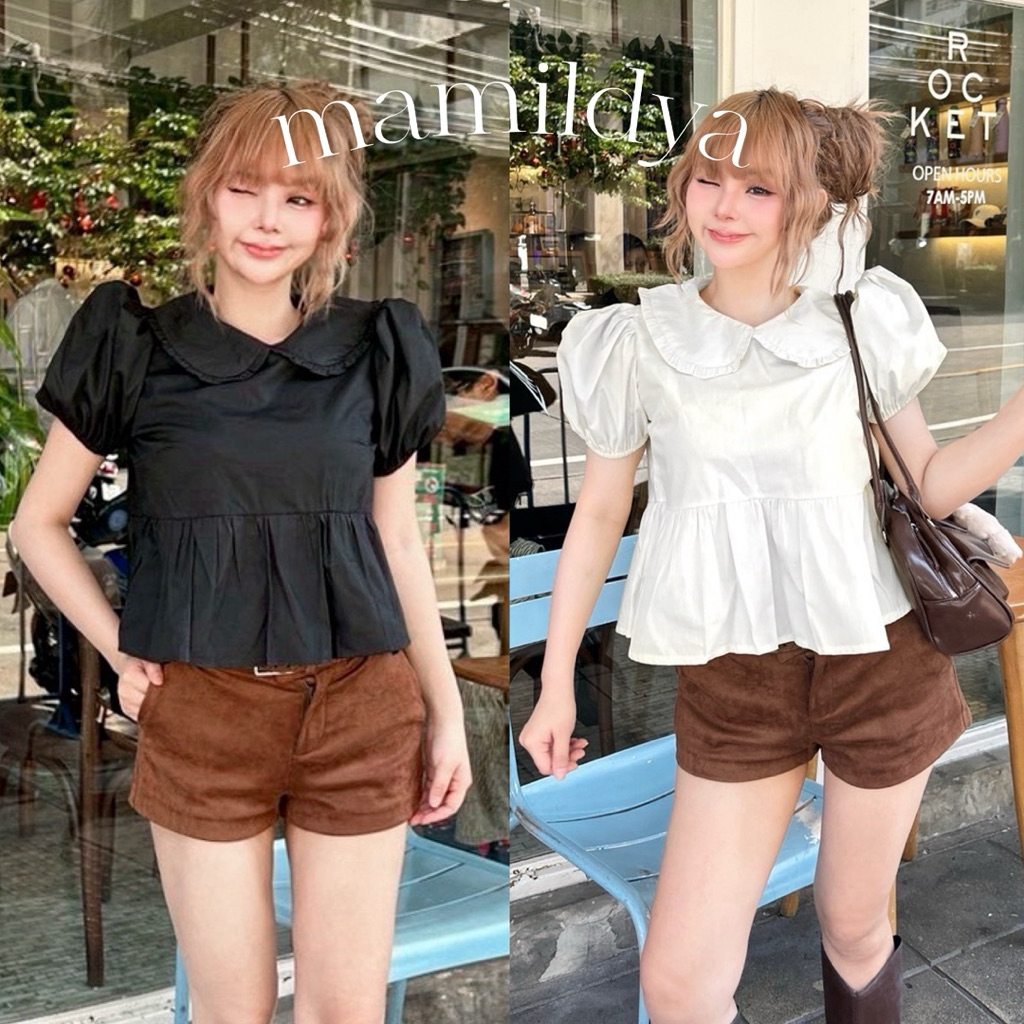 Mamildya.shop Áo Sơ Mi Cổ Sen Vải Cotton / K3-4 / NUSA-Lotus