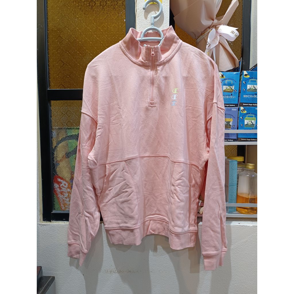 Cham Campus Pháp Terry Quarter-Zip Áo len màu hồng
