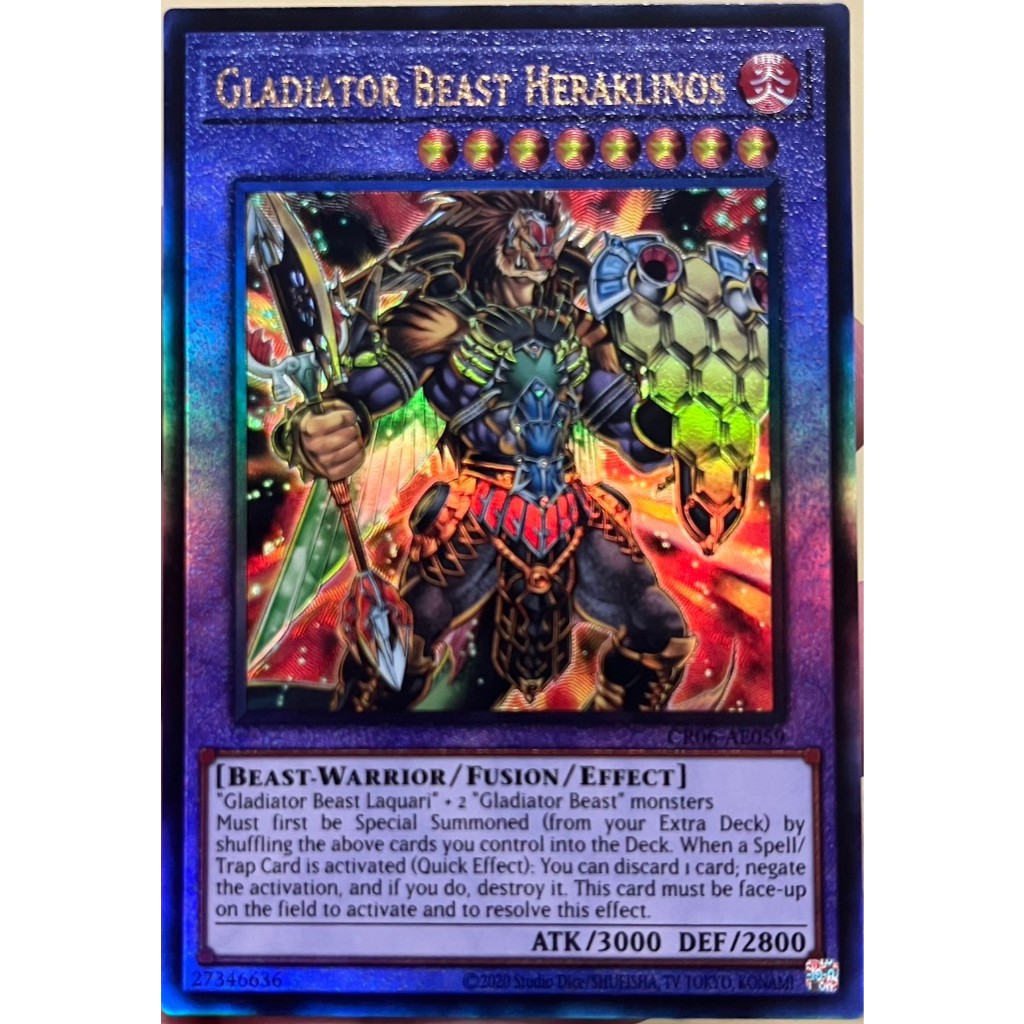 Yugioh Asia-Eng [CR06-AE059] Gladiator Beast Heraklinos (Siêu Hiếm) Thẻ Yugi được cấp phép chính hãn