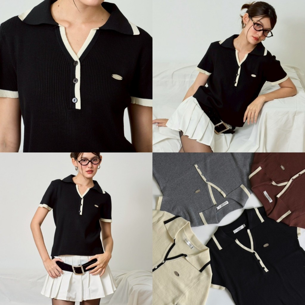 Áo sơ mi dệt kim hàng đầu Kyler có cổ áo (Vải lụa) Phụ kiện Size M L AOMMKOSHOP-S103