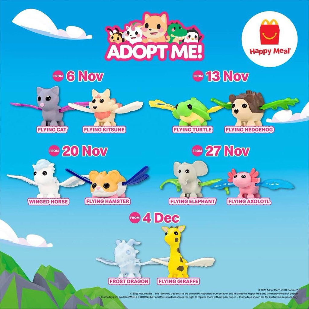 Mcdonald Happy Meal 2025 Adopt Me Animals (Refill) Wings Đồ chơi sưu tập của McDonald